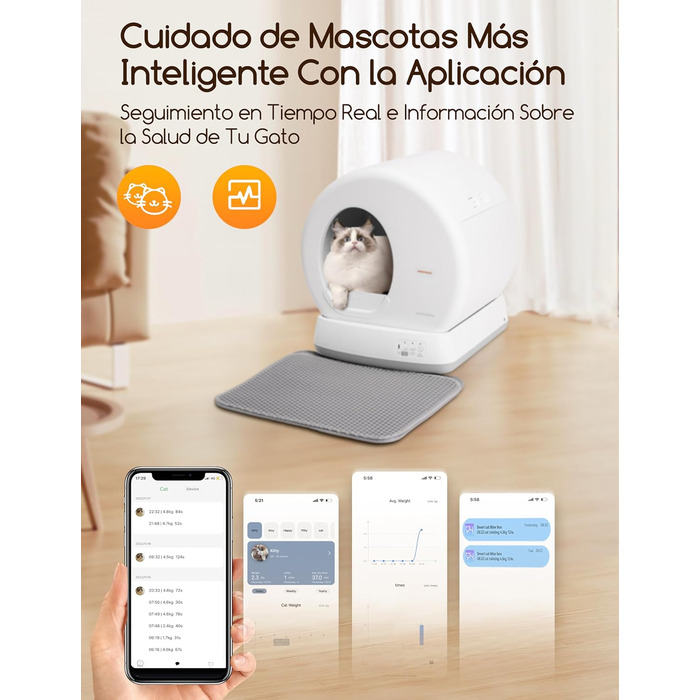 Автоматичний лоток для котів MeoWant з самоочищенням, з пульт керування, антибактеріальний, для великих та кількох котів, з килимком, нейтралізатор запаху