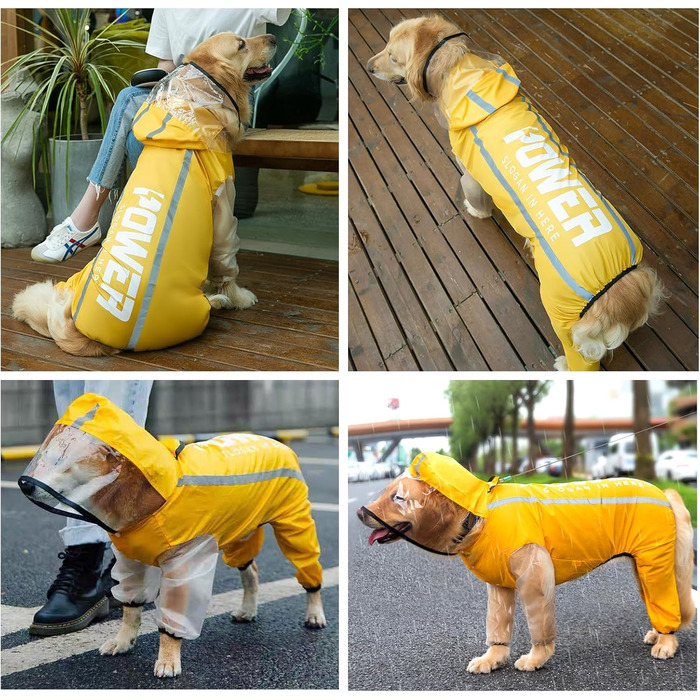 Дощовик для собак з ніжками, дихаючий, водонепроникний, з капюшоном та світловідбиваючими смугами, комбінезон для великих собак, розмір 6XL