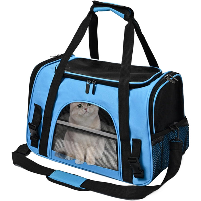 Трансформер для котів та собак – сумка-переноска на плечі | Компактна переноска для тварин, легка, міцна, зручна, з вентиляцією, для прогулянок, для цуценят, практична (Блакитна)