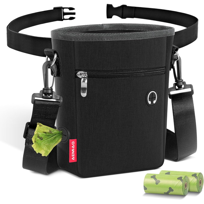 Лекарства для собак з магнітною застібкою, сумка для дресирування собак з знімною внутрішньою кишеню, багатофункціональна сумка для ласощів для собак зі змінним дозатором відходів, сіра (чорна)