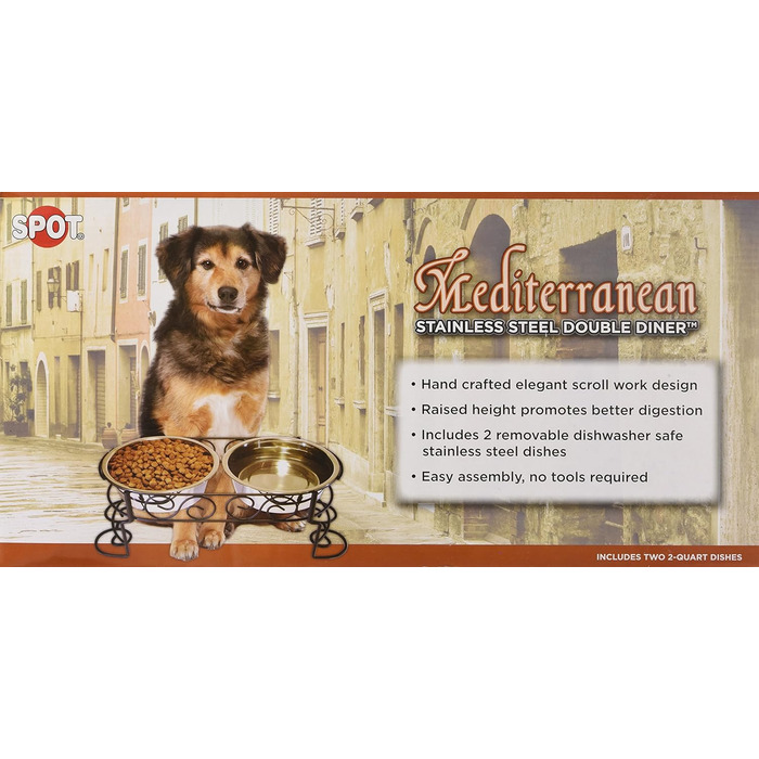 Подвійна миска для собак Spot Mediterraner з нержавіючої сталі, 2 л