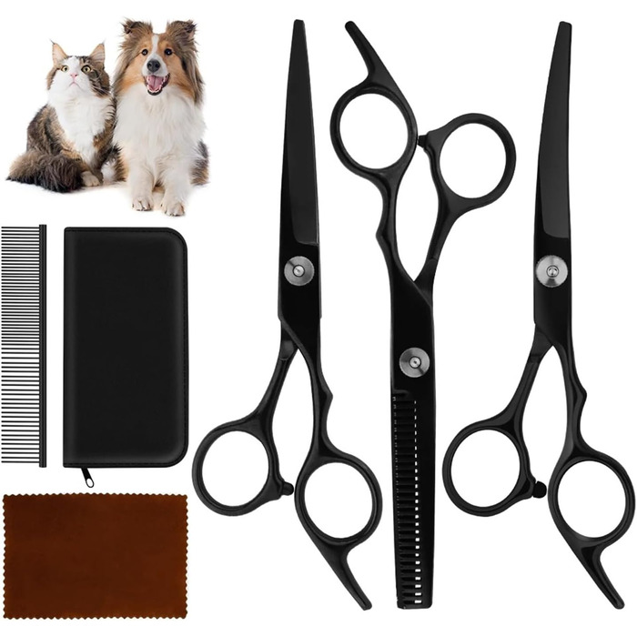 Професійний набір ножиць для собак 6 в 1: 6,6' - набір для стрижки шерсті собак, котів та інших тварин (чорний)