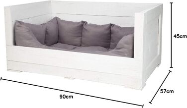Собаче ліжко Kistenkolli Altes Land Balu з дерева з подушкою 90x57x45 см, корзина для собак, лежанка, вінтаж, для дому та вулиці, білий колір