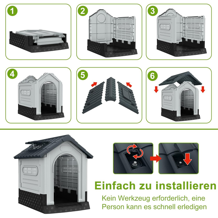 Кігульник для собак з пластику, ізольований, з ковзним дахом, верхнім світлом та піднятим дном, 79,5 x 70,5 x 78 см