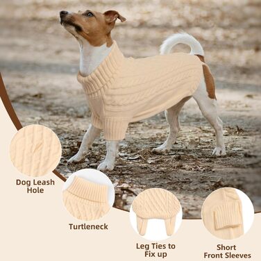 Теплий святковий пуловер для собак - пуловер з вирізом для повідка, для чихуахуа, рейнхаунд та котів (S/M), бежевий