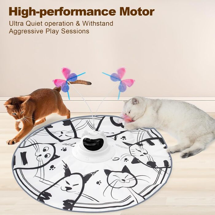 Інтерактивна іграшка для котів Spessn 2-в-1 з електричною пір'ям, 3 режими, USB-зарядка (білий котячий візерунок)