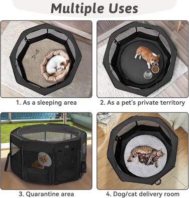 Складаний вольєр для цуценят і котів PETSFIT, водонепроникний, захист від перегризання, чорний, S, 75×68×42 см