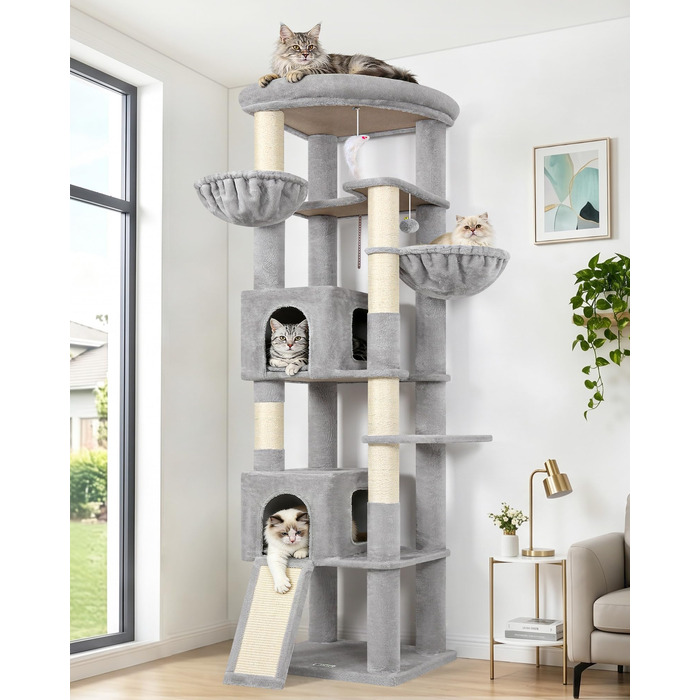 Комплекс для котів Globlazer XXL (204 см) з будиночком, платформами та дряпками - Сірий