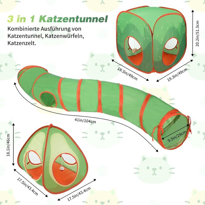 Тунель для котів RANYPET 3 в 1: інтерактивна іграшка, намет-тунель, з пакетом для зберігання. Підходить для котів, кошенят, кроликів та інших дрібних тварин.