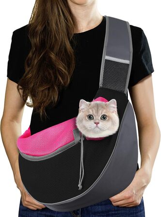 Сумочка для собак Pawaboo з кишенею для торкання, регульована, для перенесення, для прогулянок на відкритому повітрі, чорна (Magenta-2025 Upgedated, S)