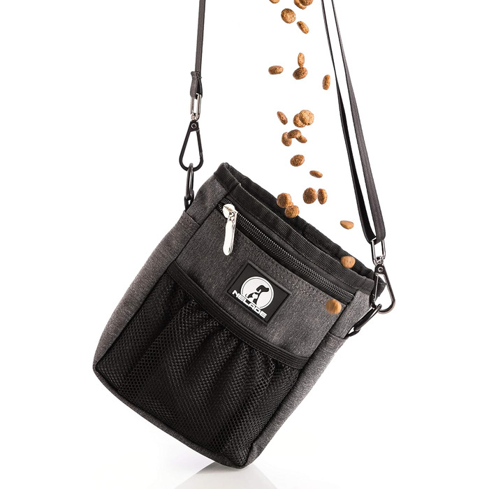 Мішок для ласощів для собак - міцний та водонепроникний аксесуар для прогулянок та тренувань (Чорний, Grey Edition)