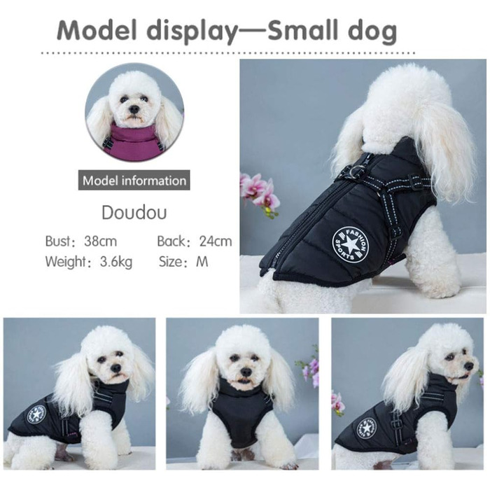 Теплий зимовий одяг для собак, чорний, розмір M (2.3-3.8 кг) - одяг для собак, котів, цуценят