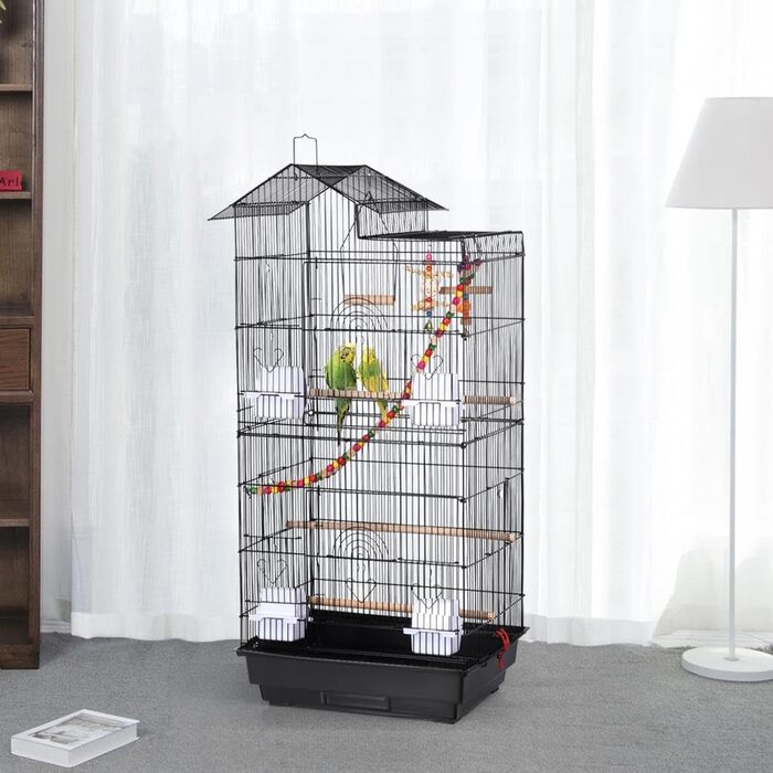Клітка для папуг Yaheetech з іграшками, чорна, 99x46x35,5 см — простора клітка для хвилястих папуг, корел, амадин, з драбинкою та аксесуарами