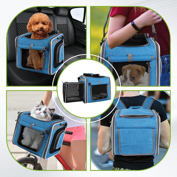 Корзина для собак на велосипед, складна та розширювана, 4-в-1, з сітчастими віконцями та захистом від дощу, для котів та собак до 10 кг (Блакитна)