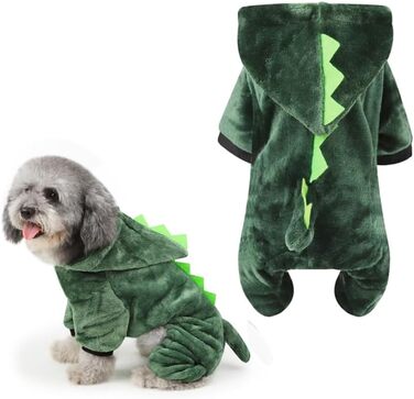 Костюм для собак - динозавр (зелений, 3 шт.) FRCOLOR, теплий матеріал, для свят та фотосесій