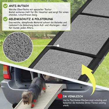 Східці для собак у машину, складані, 170x44 см, до 80 кг, алюміній, сірий