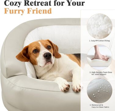 Заспокійливе велике собаче ліжко XXL для великих та середніх собак, 40,6 см глибини, високі бортики, овальне ліжко проти тривоги з підголівником, м'яка піна та бавовна, бежеве/сіре