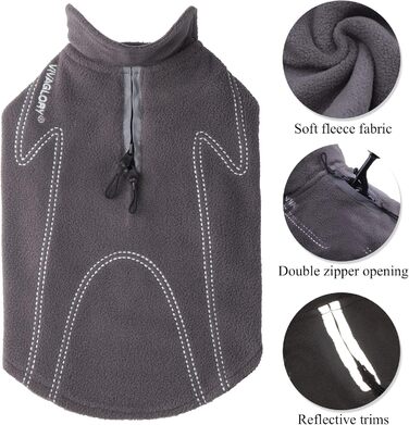 Тепла флісова куртка для собак VIVAGLORY Cozywrap Wintermantel, з отвором для шлейки, відбиваючі елементи, регульована, сірого кольору, XXS (обхват грудей 29-40 см)