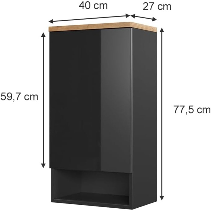 Шафа для ванної Vicco Eden, антрацит/дуб артісан, 40x77 см, меблі для ванної кімнати