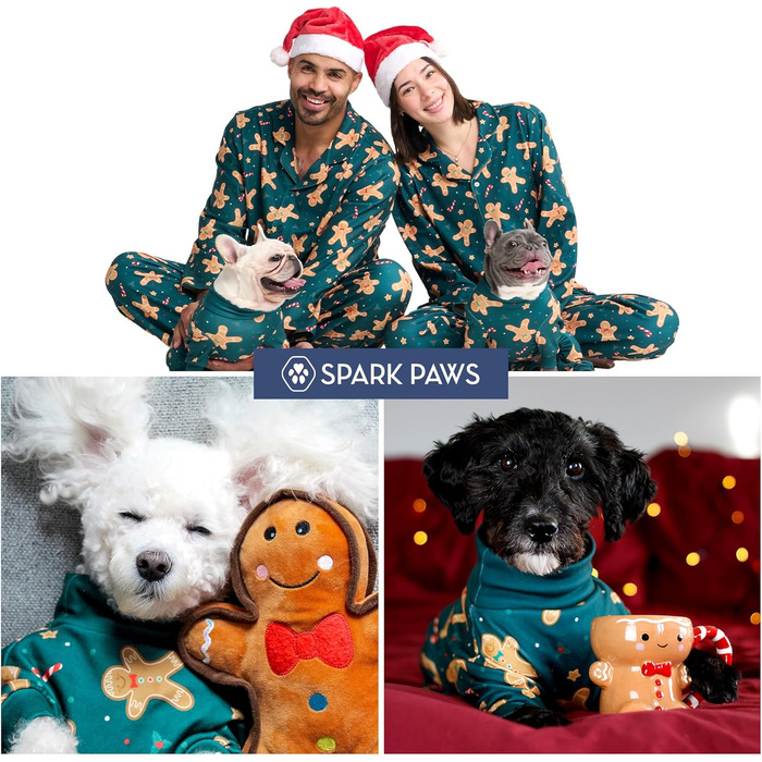 Піжама для собак Spark Paws, ультрам'яка, 4-стороння еластичність, післяопераційний одяг, сорочка-комбінезон для маленьких, середніх та великих собак - M (Gingerbread Man, XL: 10-16kg)