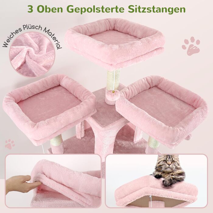 Розкішна когтеточка Globlazer XXL для великих і кількох котів, 204 см, з будиночками, гамаками та м'якими сидіннями (рожева)