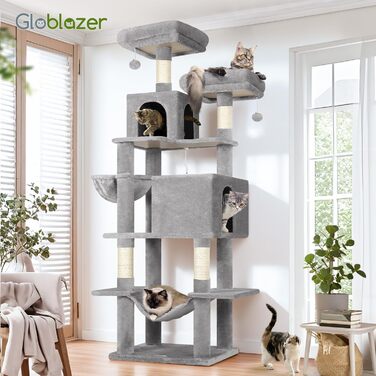 Драбина для котів Globlazer Kaktus XXL 195 см з 2 будиночками, 2 стійками, гамаком 50*33 см, кошиком. Стабільна драбина для кількох котів.