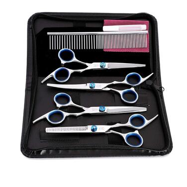 Набір професійних ножиць для грумінгу тварин 6.0 дюймів, нержавіюча сталь, прямі та зігнуті леза, ножиці для розрідження, для собак та котів