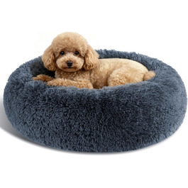 М'яке ліжко для собак, затишне, антистрес, машинне прання, для маленьких собак, миле, пухнасте, 40 см, до 7 кг, розмір 51x51x20 см, темно-сірий колір