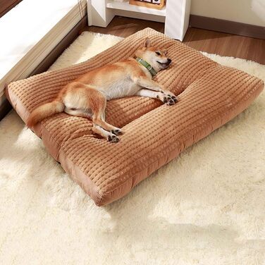 Ліжко для собак, подушка для собак, матрац у коробку для собак з антиковзким дном, диван для собак маленьких, середніх та великих порід, знімний та пральний чохол, зелений (M, коричневий)