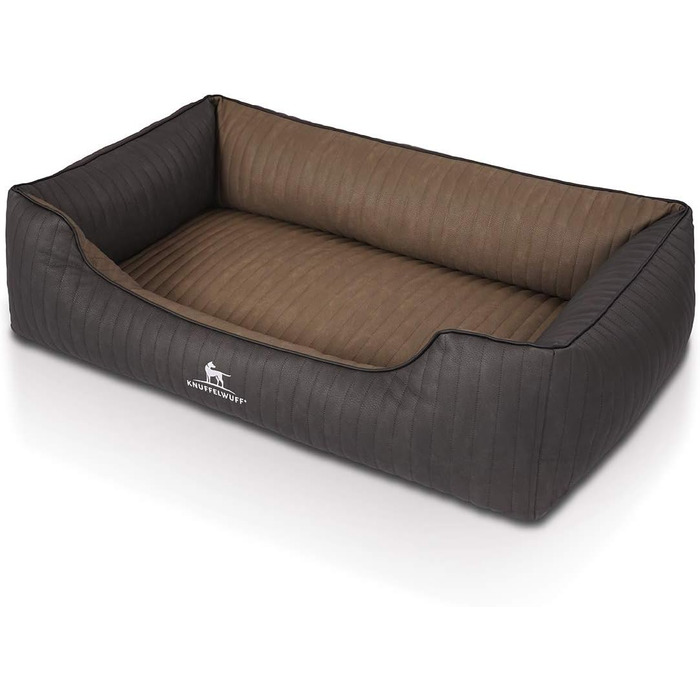 Ортопедичне собаче ліжко Knuffelwuff Outback XXL з лазерного стеганого штучного шкіряного покриття, 120 x 85 см - знімний чохол - легко мити - для великих, середніх та маленьких собак (Чорний/Бежевий, L 120 x W 85 x H 25 см)