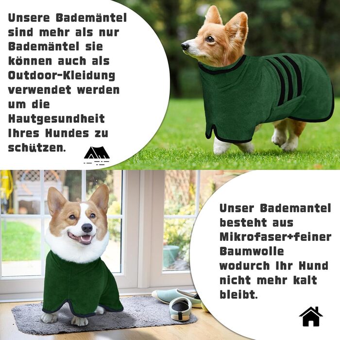 Рушник для собак з мікрофібри, швидковисихаючий, з клямками та регульованою стрічкою, для великих, середніх та маленьких собак (M, Зелений)