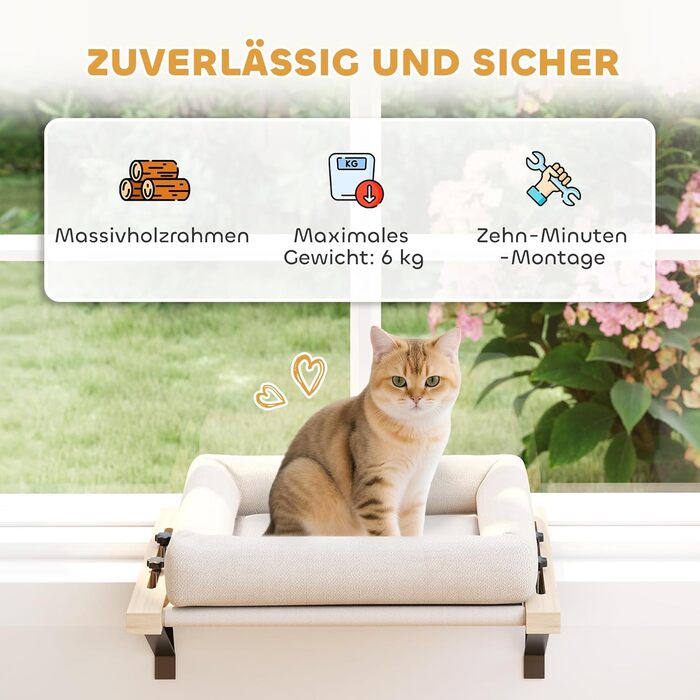 Ліжко для котів PawHut з підвісною конструкцією, 50x36 см, кремово-біле, з знімним, пральним подушечкою