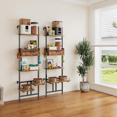 Підвищена годівниця для собак LitaiL з місцем для зберігання та двома антиковзними килимками, для великих собак, регульована висота, кріплення на стіну, колір вінтажний коричневий