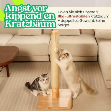 Преміум кігтеточка для котів 89 см - з натурального березового дерева, сизалевого мотузка, дерев'яної основи з березовим шпону, ідеальна для великих котів, безкоштовний запасний мотузок