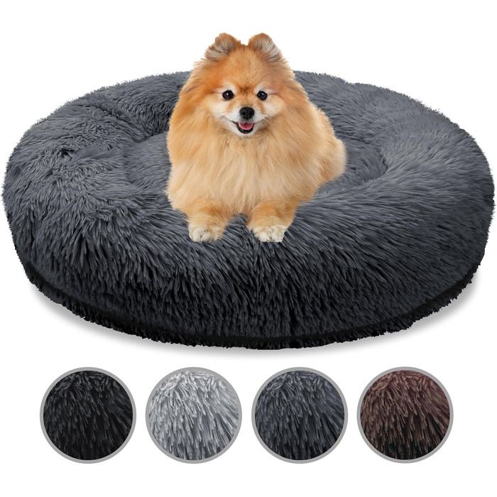 Ортопедичне ліжко для собак та котів, 60 см, кругла подушка Donut, Memory Foam, зручне м'яке ліжко для тварин, темно-сірий колір, розмір XS-60 см