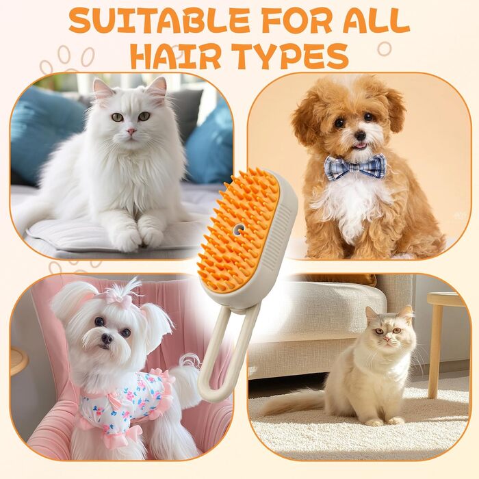 Парова щітка для котів Katzen, 2025 гребінець з розпилювачем, 3-в-1, самоочисна щітка для шерсті котів, домашніх тварин, собак, акумуляторна щітка для шерсті котів