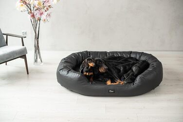 Ортопедичне ліжко для собак Nancy Premium, великий розмір, чорний колір. Зручне, з еко-шкіри, антиковзаюче, зносостійке, для собак середніх та великих порід.