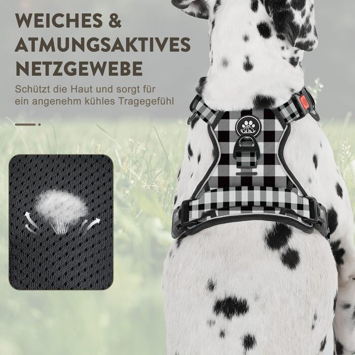 Шлейка для собак середнього розміру FURRYFECTION, антивитягуюча, без обмеження руху, з регулюванням, Oxford ediu (Пlaid, Чорний, M)