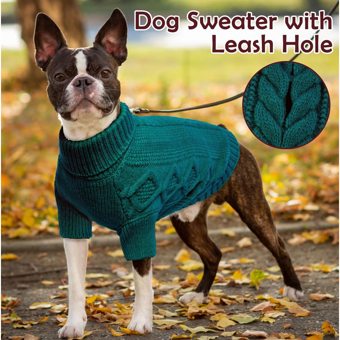 Пуловер для собак на Різдво, теплий зимовий одяг для тварин, зручний вовняний пуловер з коміром для маленьких собак, теплий в'язаний одяг з рукавами для цуценят, зелений (X-Small, павіоновий зелений)