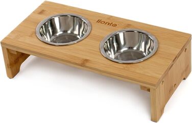 Піднята миска для собак і котів lionto з бамбука, 40x20x10 см, 2 сталеві миски по 350 мл, нековзка, для захисту суглобів