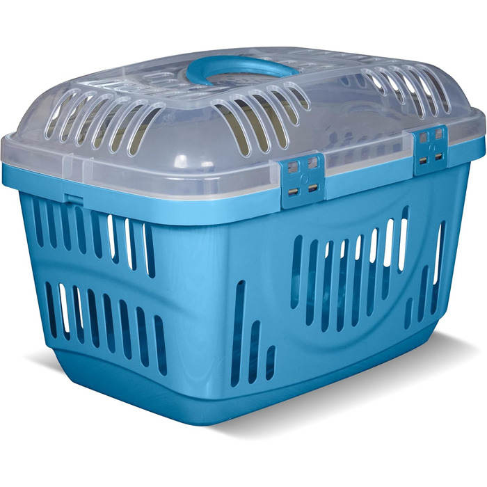 Транспортний бокс для котів Snugsy - блакитний, 49x34x32 см. З ручкою та фіксаторами
