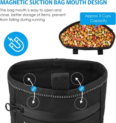 Сумка для ласощів для собак Brifit з магнітною застібкою, для тренувань, з регульованим шнурком, знімною внутрішньою кишенькою та дозатором для пакетів, 17.5 x 13.6 x 8 см