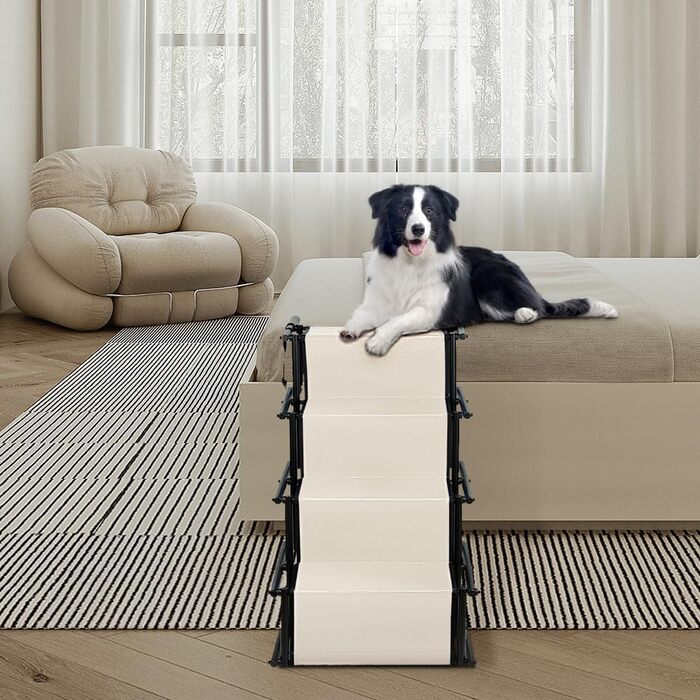 Сходинки для собак - 4 сходинки, портативна рамка для собак у машину, диван або ліжко, антиковзаюча, вантажопідйомність до 75 кг (Бежевий)
