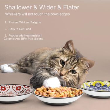 Керамічні годівниці для котів, миски для кошенят, анти-колючий дизайн, неслизька підставка, плоскі миски для котів, кошенят, маленьких собак, кроликів, набір 3 шт. Боген