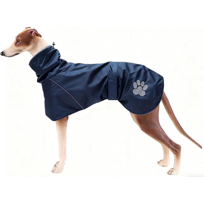 Водонепроникний дощовик для віндгорнів (Whippet) Geyecete, теплий плюшевий підкладка, для середніх та великих собак, синій, XL (довжина спини: 66-69 см)