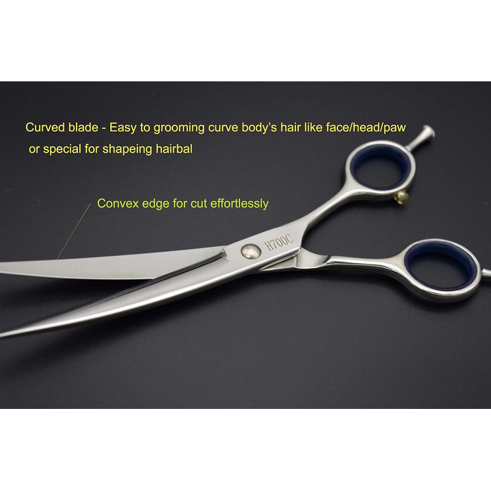 Професійна шерсторізальна ножиці KKO для домашніх тварин, 7.0, вигнуті, з алмазною обробкою, нержавіюча сталь 440C, японська технологія