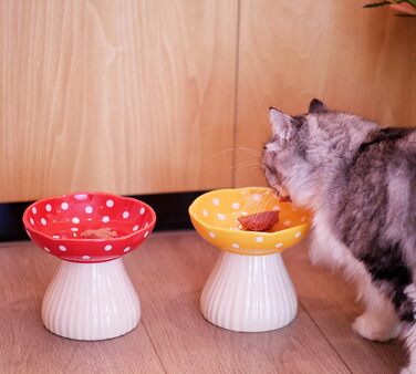 Підвищена годівниця для котів RESVUGA з милим дизайном у вигляді гриба, безпечна керамічна годівниця для маленьких собак, корму та води (Жовтий)