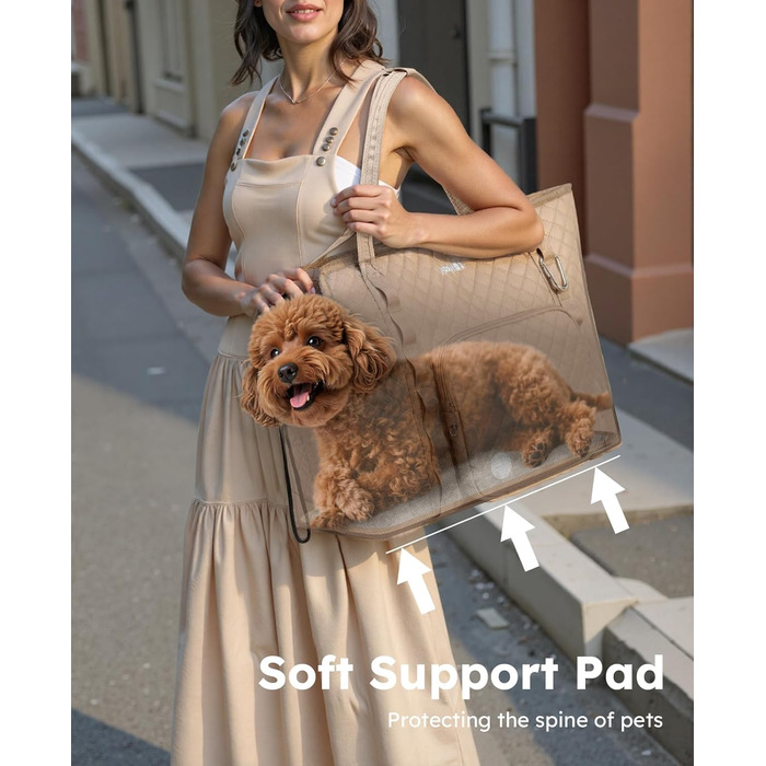 Транспортна сумка для собак Pecute, XL, 43x35x20 см, до 6 кг, для маленьких собак та котів, бежева