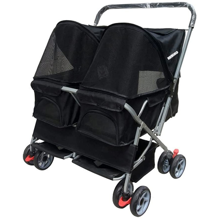 Дитяча коляска для кота та собаки 2в1, чорна з дощем, легко складається