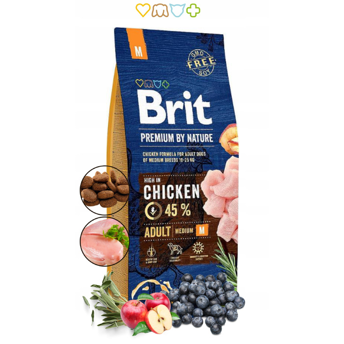 Сухий корм для дорослих собак середніх порід Brit Premium by Nature з куркою, 15 кг